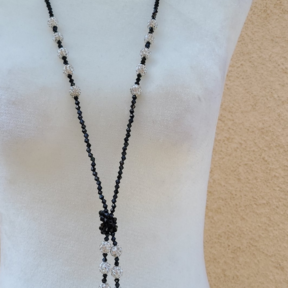🌸 4/$50 Long Necklace with balls of Rhinestones